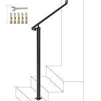 Happybuy Handrails for Outdoor Steps 2-3 Step Railings Wrought Iron Handrail Stair Railings for Steps Black Iron Railings for Steps Wall and Floor Mounted with Installation Kit