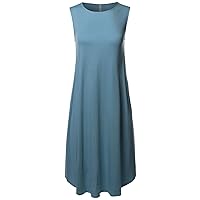 Made by Emma Women's Missy Casual Loose Fit Solid Viscose 3/4 Sleeve Round Neck Midi Dress