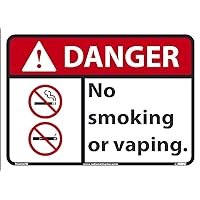 DGA94PB Danger - No Smoking or Vaping Sign - 14 in. x 10 in., Vinyl Danger Sign with Graphics, Red/Black Text on White