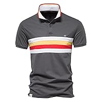 通用 Men's Short-Sleeved Summer Fashion Lapel Striped Horizontal Stripes Splicing Business T-Shirt