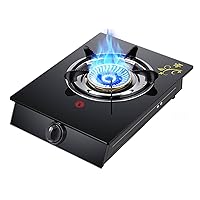 Deaktop Gas Stove Top, Tempered Glass Gas Cooktop, 1 Burners Gas Countertop for Home Kitchen Apartments, Easy to Clean