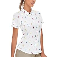 Soneven Breathable Polo Shirt Women's Lightweight Sports Shirt Fitted Checked Blouse UPF 50+ Short Sleeve 1/4 Zip Quick Drying for Golf Tennis