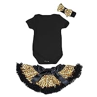 Petitebella Plain Black Romper Gold Fish Scales Mermaid Baby Skirt Nb-12m