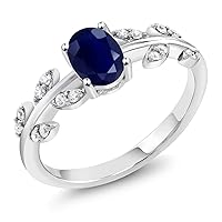 Gem Stone King 925 Sterling Silver Blue Sapphire Ring | Oval 7X5MM | Olive Vine Ring For Women | 1.21 Cttw | Gemstone Birthstone | Available In Size 5, 6, 7, 8, 9