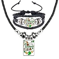 Ireland Love Heart Landscap National Flag Leather Necklace Bracelet Jewelry Set