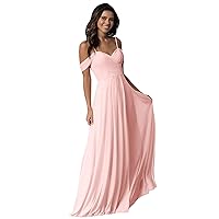Women's Long Cold Shoulder Pleated Wedding Bridesmaid Dresses Off Shoulder Chiffon Prom Dress Blush Pink US2