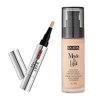 PUPA Milano Natural Coverage Essentials Duo - Made To Last Extreme Staying Power Foundation and Active Light Highlighting Concealer - Delivers Radiant Appearance - Minimizes Signs of Fatigue - 2 pc