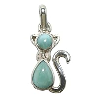 Satin Crystals Larimar Pendant Metaphysical Meow Cat Crystal Sterling Silver