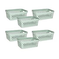 Glad Plastic Storage Basket Set, Value Pack of 6 | Open Storage Bins for Shelves, Bathroom, Pantry, Closet | Nesting Organizer Boxes with Handles, 2 Gallon, Sage