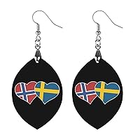 Iceland And Sweden Flag Heart Printed Earrings Wooden Boho Vintage Pendant Dangle Apricot Shaped Earrings for Women