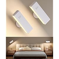 2 Pcs Rechargeable Wall Lights for Bedroom, Wireless Battery Operated Wall Sconces Set of 2, White 360° Rotate Magnetic Wall Mounted Lamp for Bedside, Headboard, Picture, Vanity