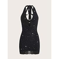 Women's Dress Dresses for Women Cut Out Front Backless Glitter Bodycon Dress (Color : Black, Size : Large)