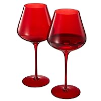 Red Ruby Color Crystal Love Colored Crystal Wine Glass 2 Set, Gift For Hosting, Her, Wife, Mom Friend - Large 20 oz Glasses, Unique Italian Style Tall Drinkware Glassware