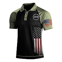 4th of July Shirts for Men Outdoor Hunting Polo American Flag Men Graphic T-Shirts Vintage Summer Golf Raglan Clothes