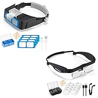 Headband Magnifier with LED Light 1.5X to 3.5X + 1.5X to 5.0X Magnifying Glasses with Light for Close Work