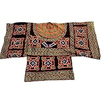 African Toghu Attire, African Tradition/Cultural Attire, Black Hand Embroidered, Round Neck, with 2 Waist Pieces (Large)