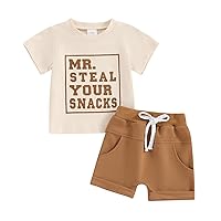 Toddler Baby Boy Summer Clothes Letter Print Short Sleeve Shirt Tops and Shorts Set Summer Outfit 2Pcs