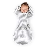 SwaddleDesigns Transitional Swaddle Sack with Arms Up Half-Length Sleeves and Mitten Cuffs, Gray Stripes, Small 0-3mo, 6-14 lbs (Award Winner, Transition Swaddle Blanket for Baby Boys, Baby Girls)