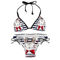 Bikinis Sets for Women, Bathing Suit for Women 2 Piece Bikini, Womens Bikini, Striped Cartoon Rabbit