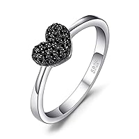 JewelryPalace Forever Love Heart Promise Ring for her, Anniversary White Gold Plated 925 Sterling Silver Rings for Women, Class Natural Black Spinel Rings, Girls Womens Jewellery Gifts