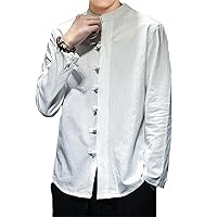 Summer Men Shirt Chinese Style Linen Slim Fit Casual Long Sleeves Top Camisa Social Spring Clothing