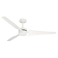 kathy ireland HOME Loft 60 Inch Ceiling Fan | Indoor/Outdoor Fixture with 3 Weather Resistant Blades | Modern Industrial Design with 4-Speed Motor and Wall Control, Appliance White