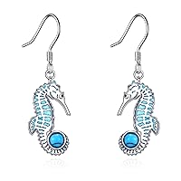 Seahorse Earrings Ocean Animal Earrings Sterling Silver Seahorse Turquoise Dangle Earrings for Women Girls Ocean Jewelry Gifts