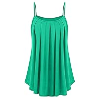 Women's Scoop Neck Pleated Spaghetti Strap Camisole Tank Tops Plus Size Sleeveless Flowy Blouse Shirts Summer Tanks