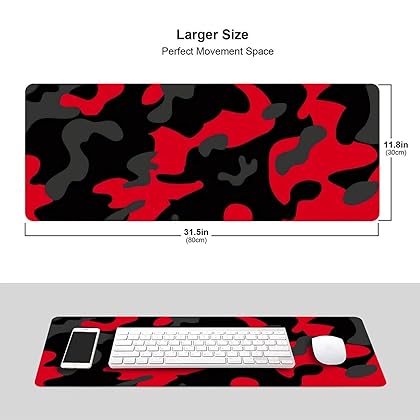 Red and Black Gaming Mouse Pad Large XL Desk Mat Camo Camouflage Long Extended Pads Big Mousepad Home Office Decor Accessories for Computer Pc Laptop
