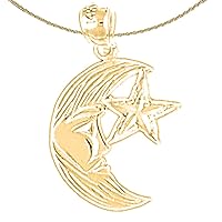 Jewels Obsession Silver Moon With Star Necklace | 14K Yellow Gold-plated 925 Silver Moon With Star Pendant with 18