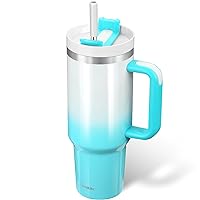 40 oz Tumbler with Handle, Rainbow Paint Insluated Mug with Lid and Straw, Double Wall Vacuum Stainless Steel Travel Iced Coffee Cup, Keeps Drinks Cold for 34 Hours, Ocean Gradient