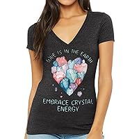 Crystal Energy Women's V-Neck T-Shirt - Heart V-Neck Tee - Cute Design T-Shirt