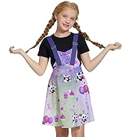 PattyCandy Gradient Happy Birthday Panda Cartoon Tribal Kids Short Sleeve Dress/Overall Dress, Size:2-16