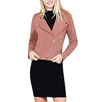 Women s Comfy and Soft Fabric Long Sleeve Zip Up Moto Jacket