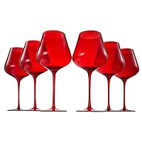 Red Ruby Color Crystal Love Colored Crystal Wine Glass 6 Set, Gift For Hosting, Her, Wife, Mom Friend - Large 20 oz Glasses, Unique Italian Style Tall Drinkware Glassware