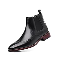 Brogue-Detail Chelsea Boots Slip-on Formal Dress Boots for Men Casual Ankle Men Boots