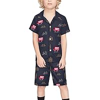 London City Theme Child Dark Boy's Beach Suit Set Hawaiian Shirts and Shorts Short Sleeve 2 Piece Funny