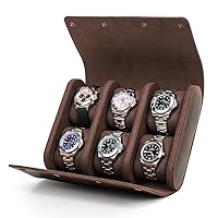 Watch Roll Case for Storage Travel - Retro Crazy Horse Leather Watch Box Handmade Creative Watch Box Outdoor Travel,6 Watch Roll Case for Storage Travel & Display