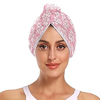 Floral Pink and White Microfiber Hair Towel Wrap for Women, Hair Drying Towel with Button, 2 Pack Super Absorbent Quick Dry Hair Turban for Drying Long Thick Curly Hair 24 X 9.45 in