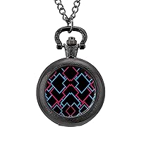 Abstract Art Square Fashion Quartz Pocket Watch White Dial Arabic Numerals Scale Watch with Chain for Unisex