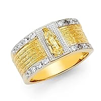 14k Yellow Gold and White Gold CZ Cubic Zirconia Simulated Diamond Religious Mens Ring Size 10 Jewelry for Men