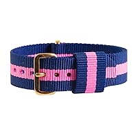Clockwork Synergy, LLC 18mm Nato Rose Gold Nylon Loop Striped Navy Blue / Pink Interchangeable Replacement Watch Strap Band