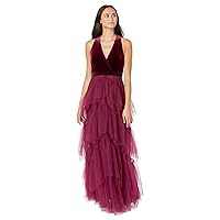 BCBGMAXAZRIA Women's Sleeveless Fit and Flare Evening Dress V Neck Tiered Ruffle Skirt