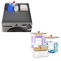 3 Pack Plastic Laundry Room Organization Jars and Dryer Sheet Holder with Lid, Labels, Scoop & 1 Piece Washer and Dryer Covers for the Top 25.6''x 23.6'' Silicone Dryer Top Protector Mat