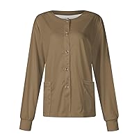 Scrubs Tops for Women,Plus Size Scrubs for Women Button Down Solid Color Nursing Medical Tops Lightweight Working Uniform Cardigan with Pocket Womens Fashion