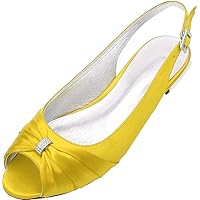 Womens Rhinestone Slingback Sandal Rhinestones Wedding Flats Slip On Peep Toe Yellow US 9