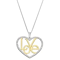 1/5 Cttw White Diamond Necklace with a Heart Shaped Love Pendant Crafted in Rhodium and Yellow Gold Plated 925 Silver, Real Diamond Pendant for Women, Girls, 18
