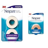 Nexcare Durable Cloth Tape 2 Count & Absolute Waterproof Tape 1 Roll First Aid Wound Dressing Tapes