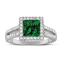 Luxurious 1.50 Carat princess cut Green Emerald and Diamond Engagement Ring in White Gold