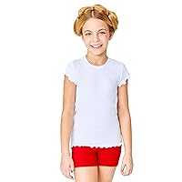 Girls' Ribbed Knit Short Sleeve T Shirt Casual Basic Crewneck Tee Tops